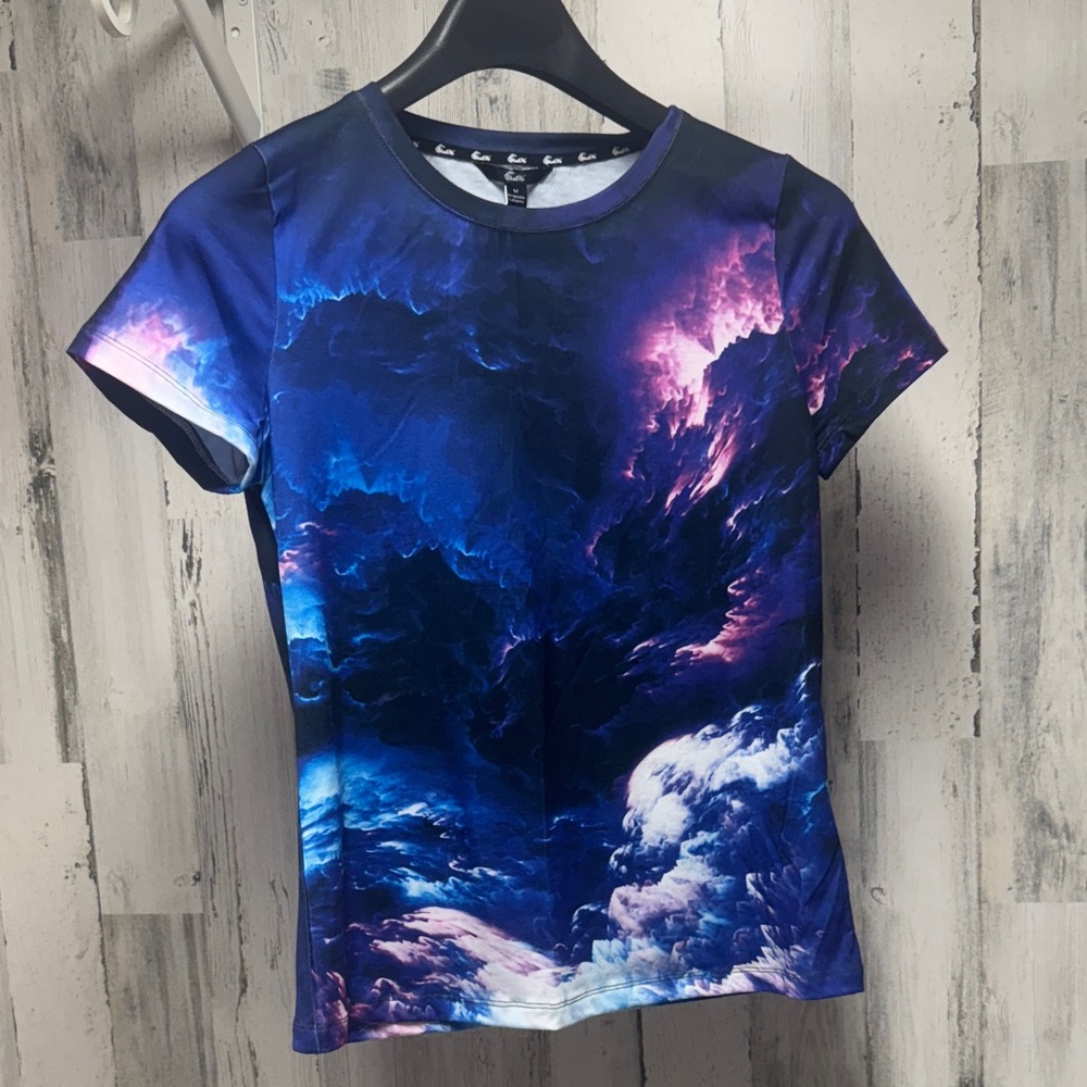 NWT Shall We- Women's Blue and Purple Graphic Top